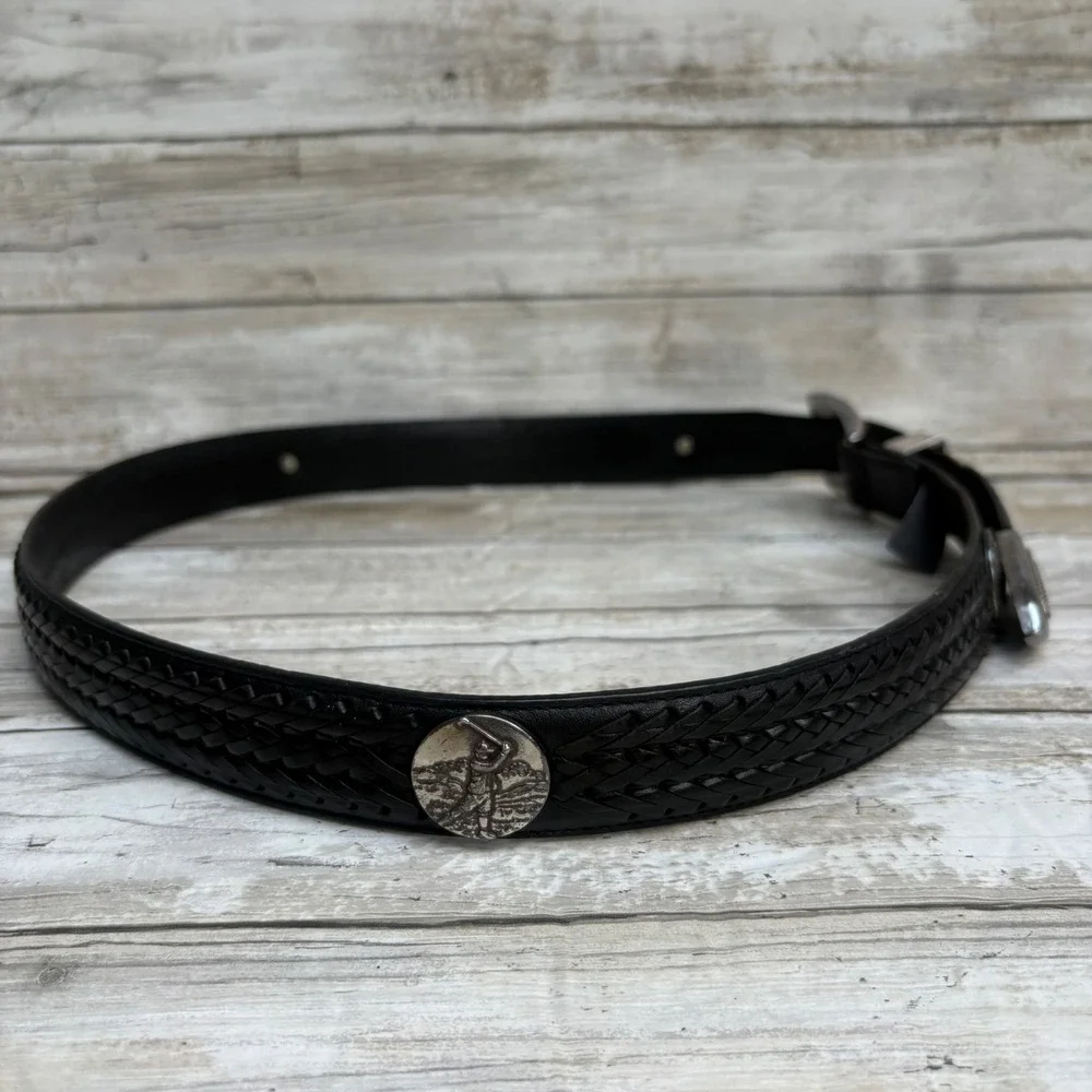 Onyx by Brighton Belt 36 Black VTG 1998 Western Golf Leather Concho Braided